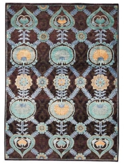 Indian Modern Fine Hand-Knotted Wool & Silk Area Rug
