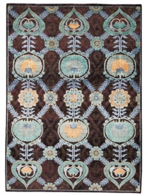 Indian Modern Fine Hand-Knotted Wool & Silk Area Rug