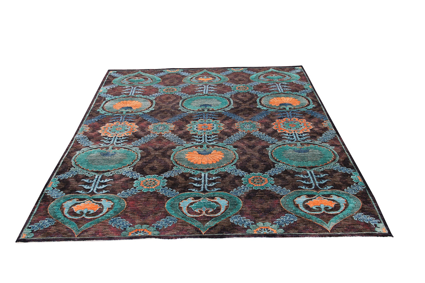 Indian Modern Fine Hand-Knotted Wool & Silk Area Rug