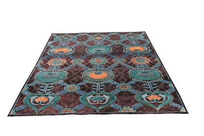 Indian Modern Fine Hand-Knotted Wool & Silk Area Rug