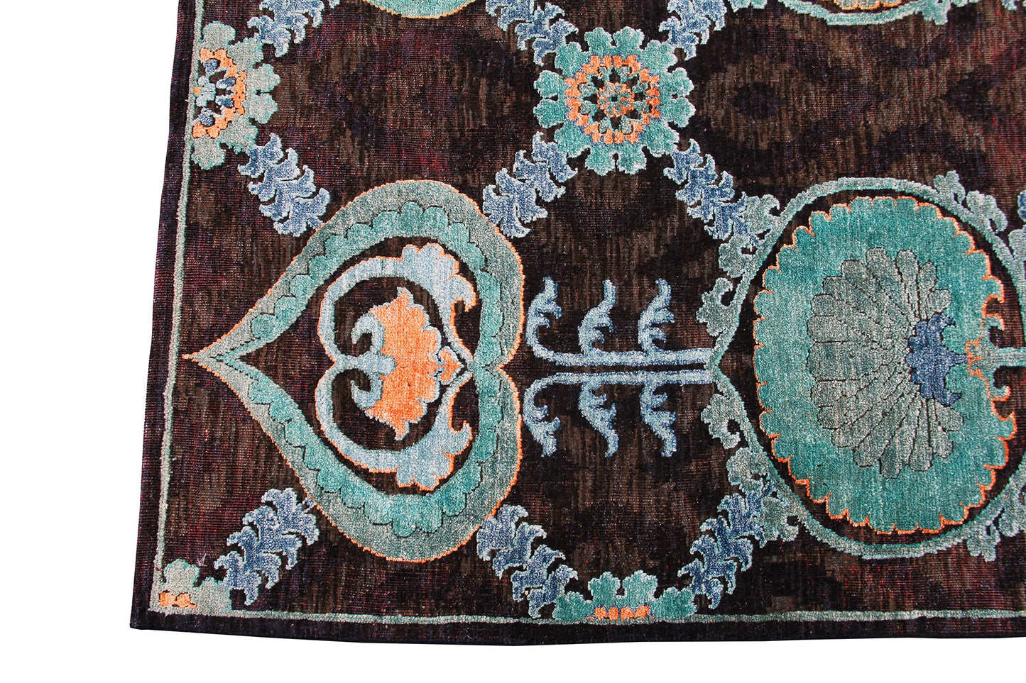 Indian Modern Fine Hand-Knotted Wool & Silk Area Rug