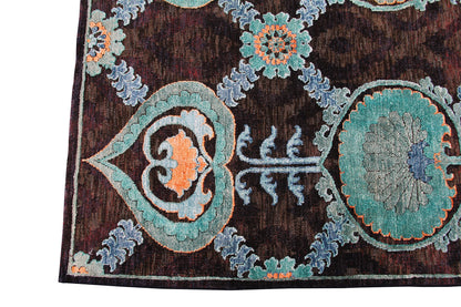 Indian Modern Fine Hand-Knotted Wool & Silk Area Rug