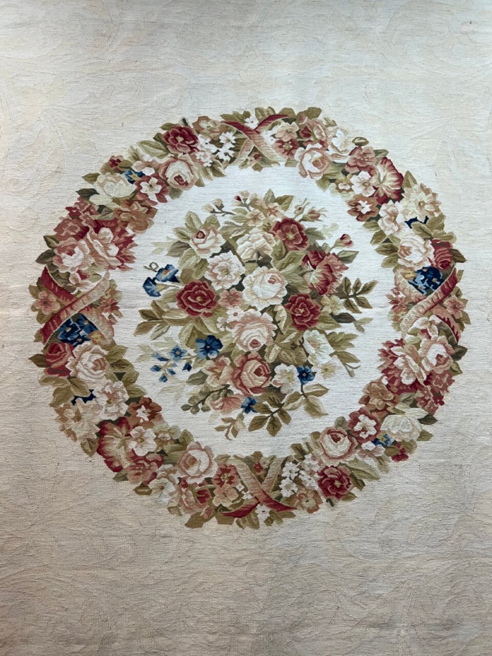 Handmade Semi Antique China Aubusson Fine Floral Medallion Tapestry