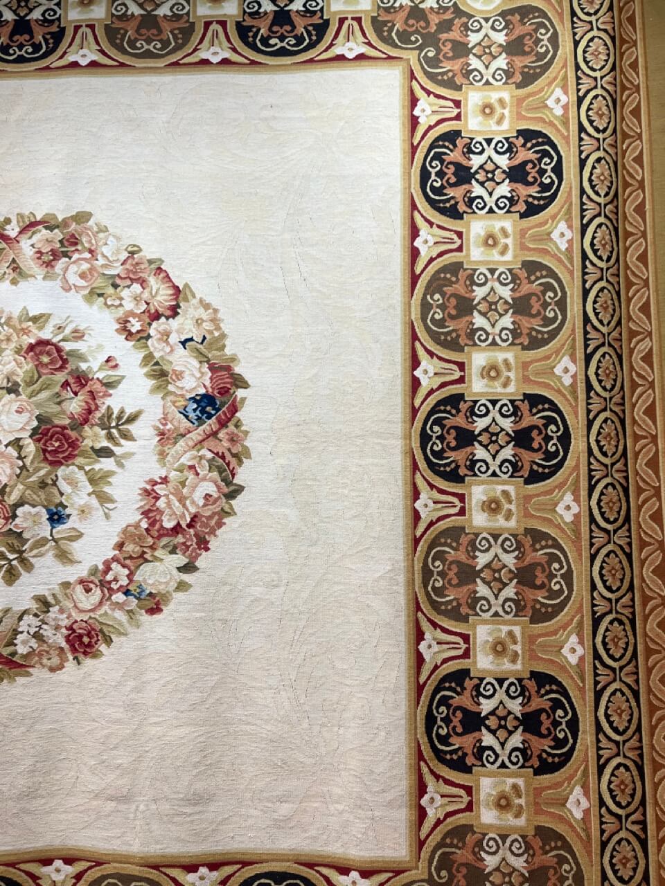 Handmade Semi Antique China Aubusson Fine Floral Medallion Tapestry