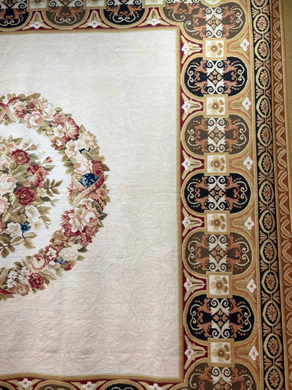 Handmade Semi Antique China Aubusson Fine Floral Medallion Tapestry