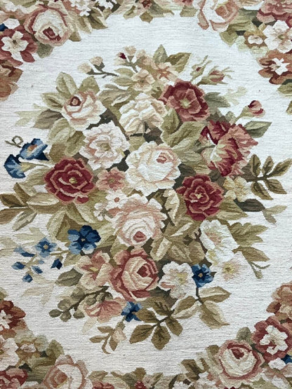 Handmade Semi Antique China Aubusson Fine Floral Medallion Tapestry