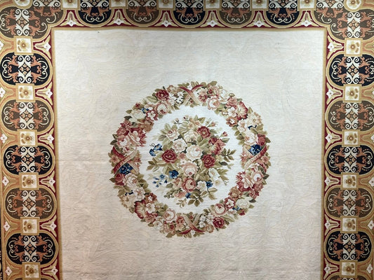 Handmade Semi Antique China Aubusson Fine Floral Medallion Tapestry featured #7584897794218 