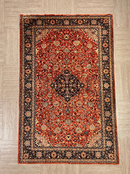 Traditional Medallion Kashmir Silk Rug Semi-Antique Carpet