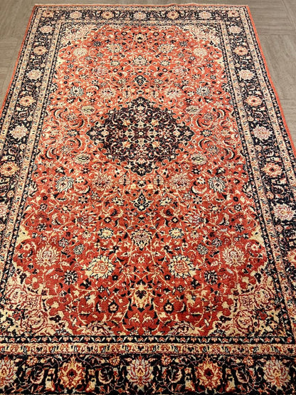 Traditional Medallion Kashmir Silk Rug Semi-Antique Carpet