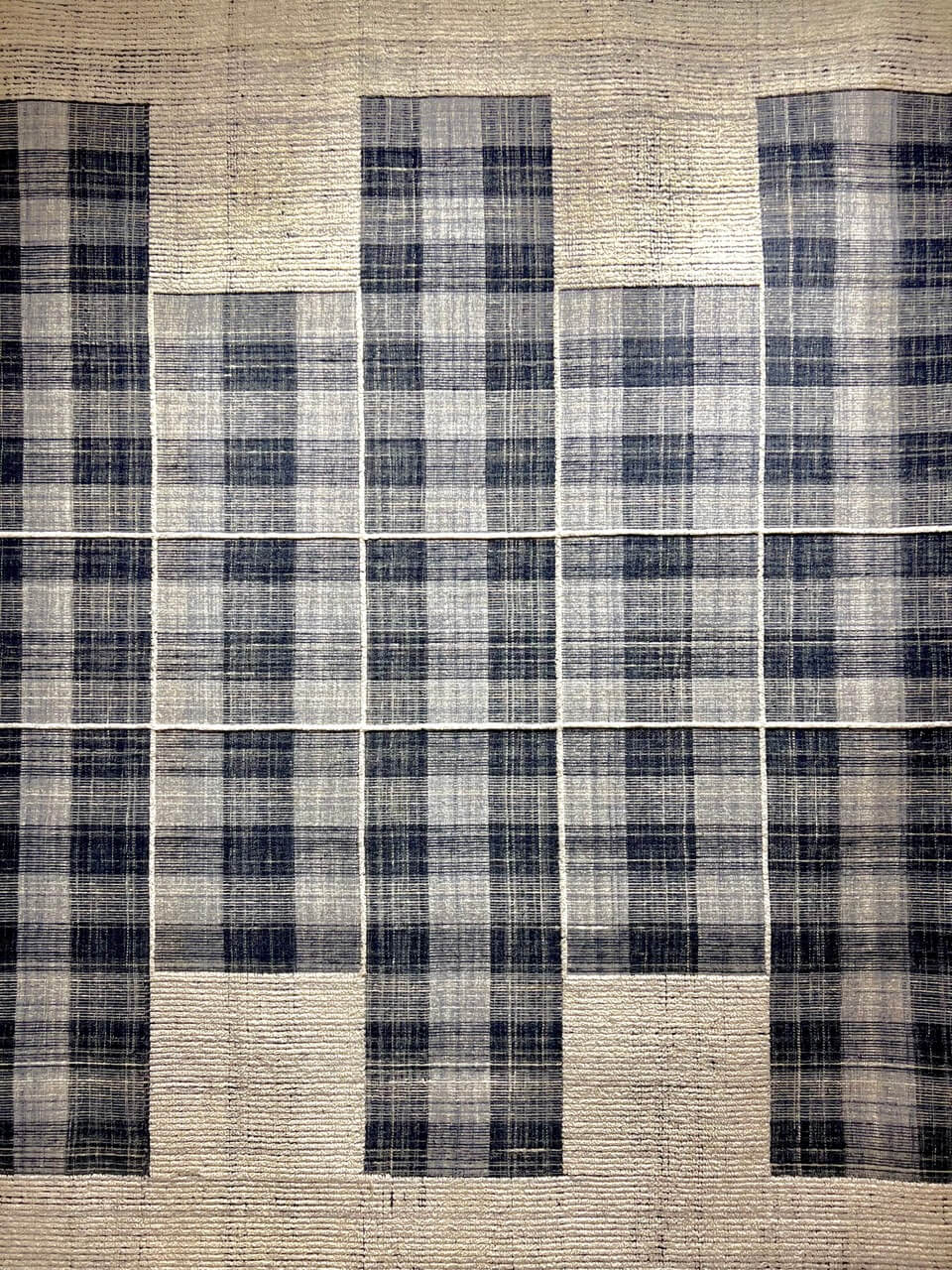 Indian Modern Handloom Ivory Blue Wool Area Rug