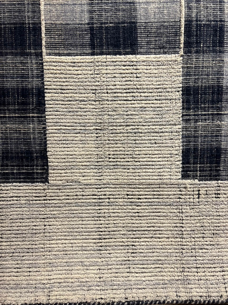 Indian Modern Handloom Ivory Blue Wool Area Rug