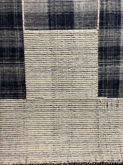 Indian Modern Handloom Ivory Blue Wool Area Rug