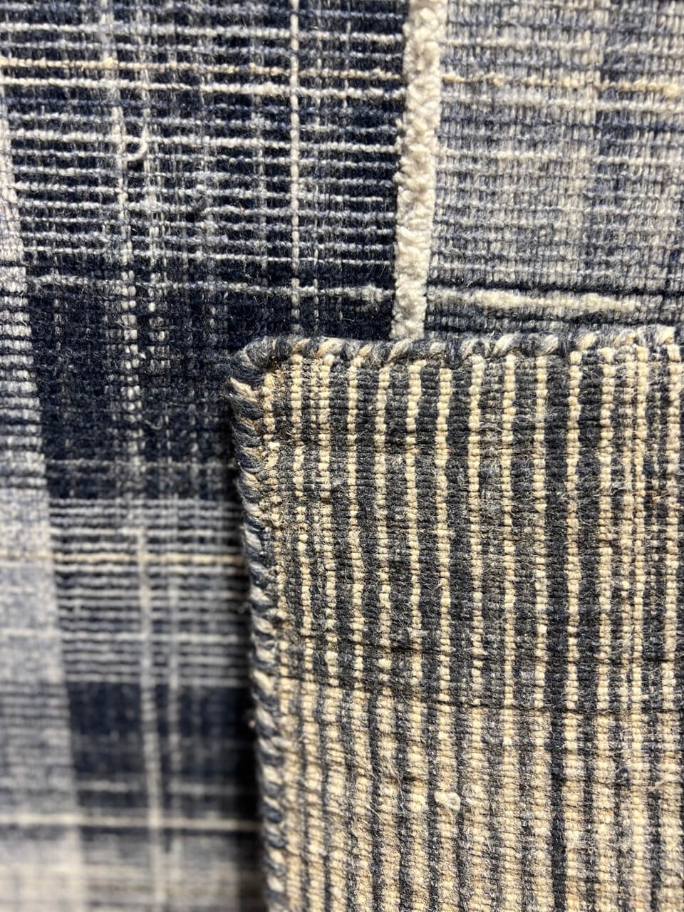 Indian Modern Handloom Ivory Blue Wool Area Rug