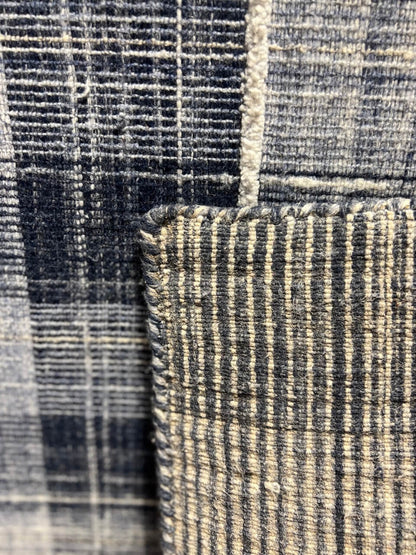 Indian Modern Handloom Ivory Blue Wool Area Rug-id5
