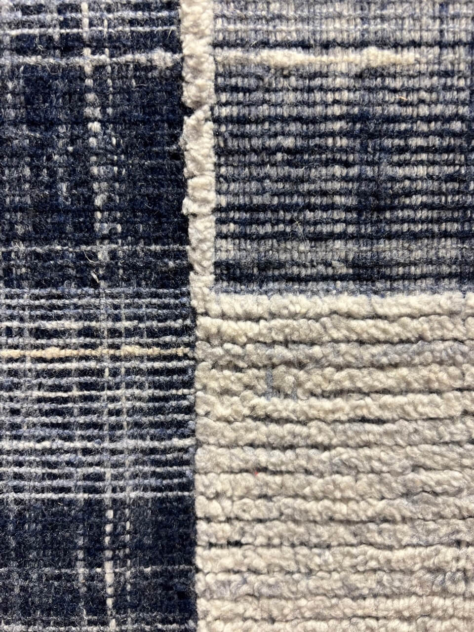 Indian Modern Handloom Ivory Blue Wool Area Rug
