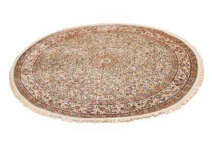 Indian Handmade Kashmir Traditional Pure Silk Round Rug