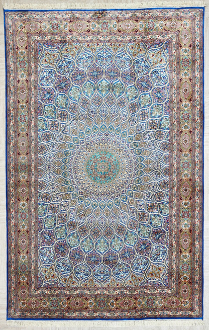 Kashmir Handcrafted Silk Area Rug Persian Gonbad Design