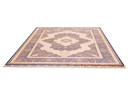 Chinese Traditional Medallion With Floral Design Silk Oversized Rug-id3
