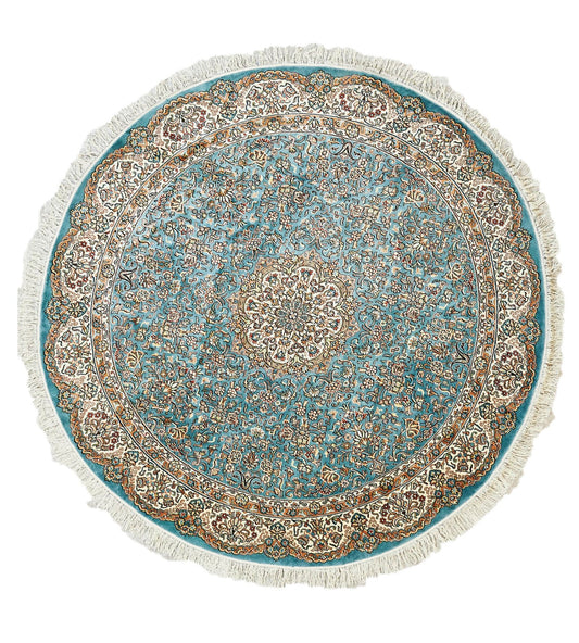 Kashmir Traditional Fine Handmade Pure Silk Round Rug featured #7525377540266 