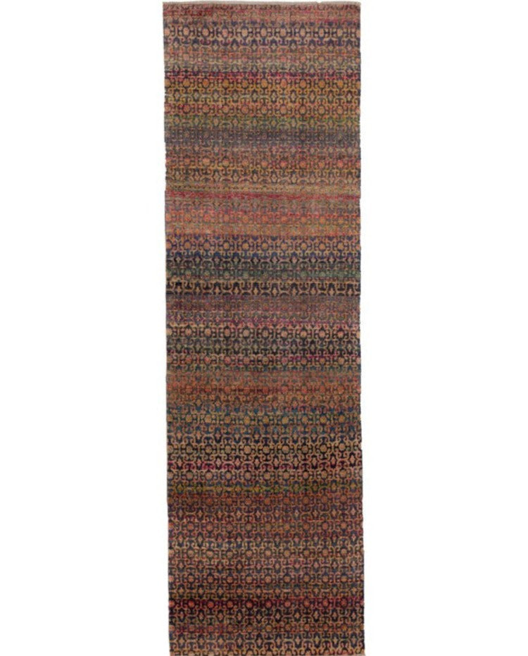 Multicolor Brown Green Ivory Modern Transitional Indian Silk Runner