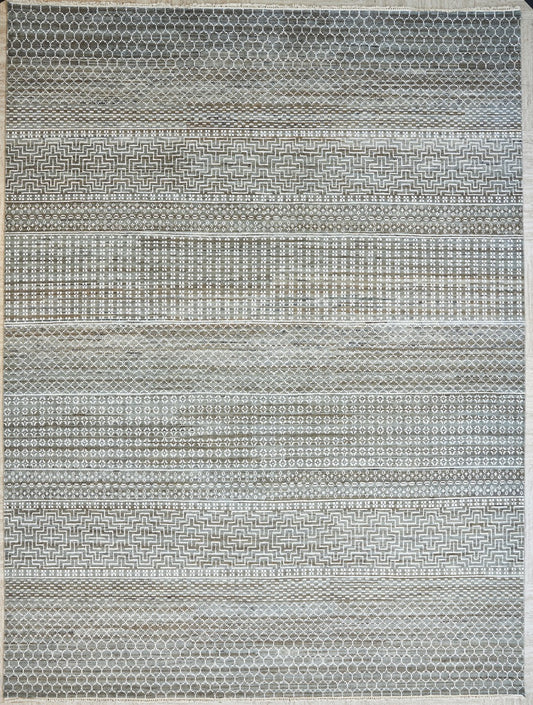 Indian Handcrafted Modern Wool And Silk Area Rug Geometric Pattern